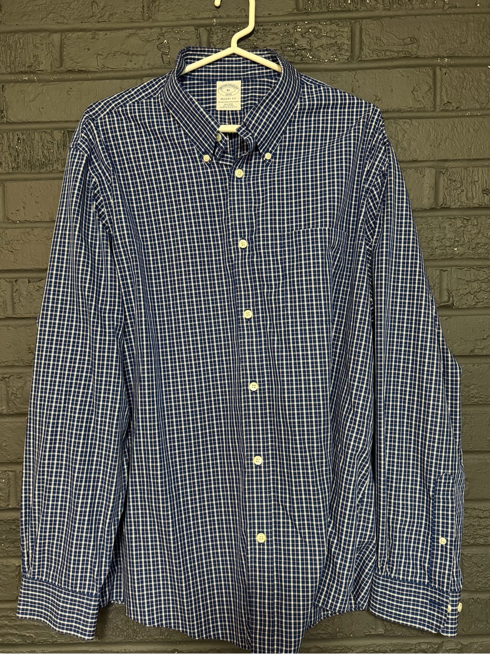 Brooks Brothers Navy and White Plaid Button-Down Shirt